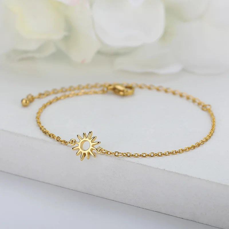 Elegant Zircon Flowers Bracelet For Women Girls Charm Gold Color Stainless Steel Plant Bracelets Luxury Designer Jewelry Gifts - Gul's